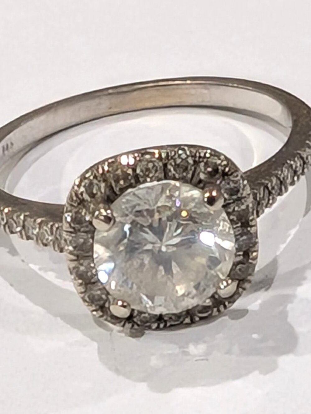 3 1/2 cttw halo round cut diamond ring, 14K white gold